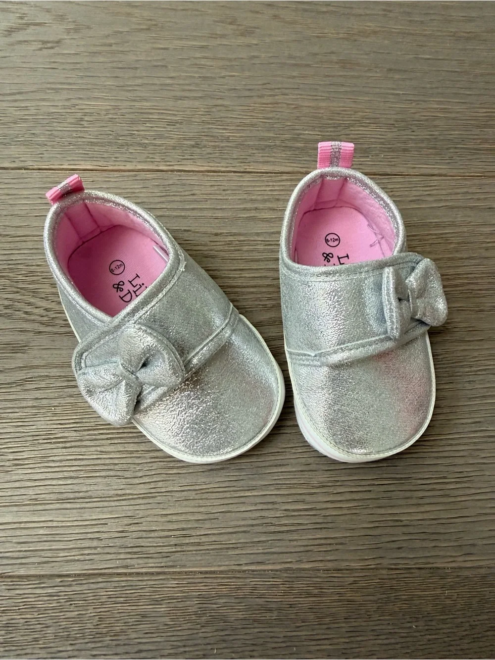 Lily & Dan Baby Silver Bow Slip-On Shoes with Pink Lining